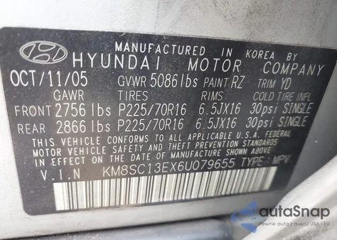 2006 Hyundai Santa Fe Gls/Limited из США, поврежденный, VIN KM8SC13EX6U079655